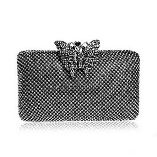 SEKUSA Butterfly Metal Rhinestones Bag Female Small Ladies Crystal Evening Clutch Bag Chain Shoulder Women Party Weddng Purse