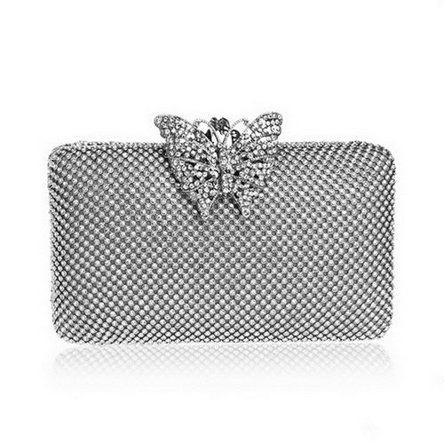 SEKUSA Butterfly Metal Rhinestones Bag Female Small Ladies Crystal Evening Clutch Bag Chain Shoulder Women Party Weddng Purse