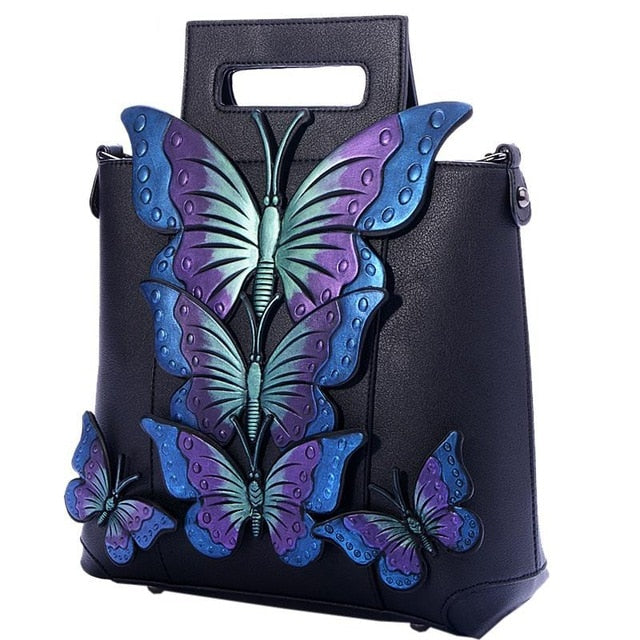 2018 New Women Butterfly Embroidered Tote Bag Painted Animal Shoulder Bags Big Pu Leather Bolsos Floral Party Handbag Luxury