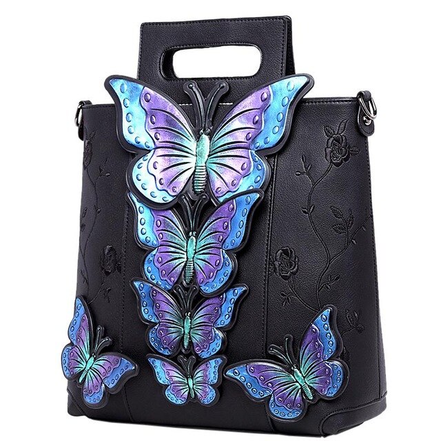 2018 New Women Butterfly Embroidered Tote Bag Painted Animal Shoulder Bags Big Pu Leather Bolsos Floral Party Handbag Luxury