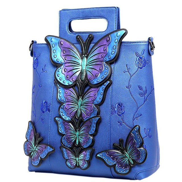 2018 New Women Butterfly Embroidered Tote Bag Painted Animal Shoulder Bags Big Pu Leather Bolsos Floral Party Handbag Luxury