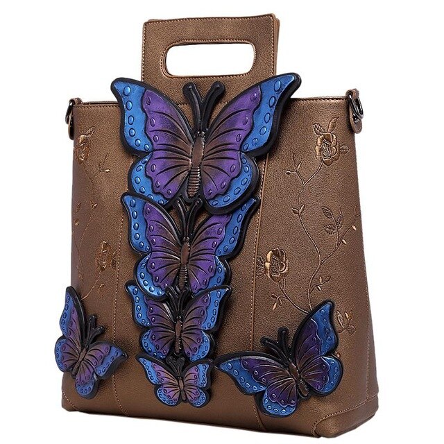 2018 New Women Butterfly Embroidered Tote Bag Painted Animal Shoulder Bags Big Pu Leather Bolsos Floral Party Handbag Luxury