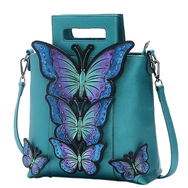 2018 New Women Butterfly Embroidered Tote Bag Painted Animal Shoulder Bags Big Pu Leather Bolsos Floral Party Handbag Luxury