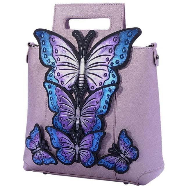 2018 New Women Butterfly Embroidered Tote Bag Painted Animal Shoulder Bags Big Pu Leather Bolsos Floral Party Handbag Luxury
