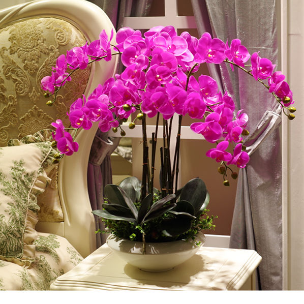 Artificial big size PU real touch hand feeling orchid  flower arrangement  bonsai flower only no vase luxious flower bouquet