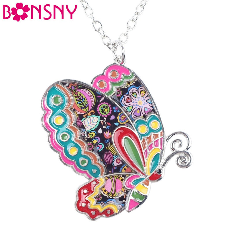 Bonsny Maxi Statement Metal Alloy Enamel Jewelry Butterfly Necklace Choker Collar Pendant 2016 Fashion New For Women