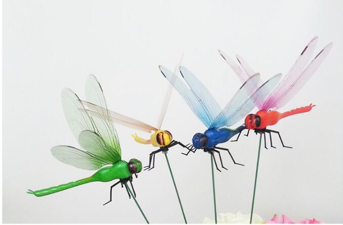 50% off,10pcs 12cm,Simulation dragonfly mix colorful,butterfly dragonfly crafts lawn garden flower plunger decoration