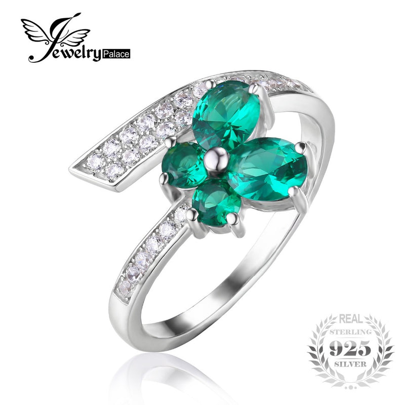JewelryPalace Butterfly 1ct Nano Russian Created Emerald Ring For Women Pure 925 Sterling Silver Jewelry Newest Ring Party Gift