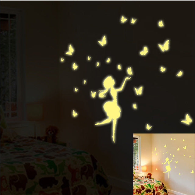 New DIY luminous paster home decor wall stickers dandelion butterfly girl creative figures posters arts fluorescence sticker