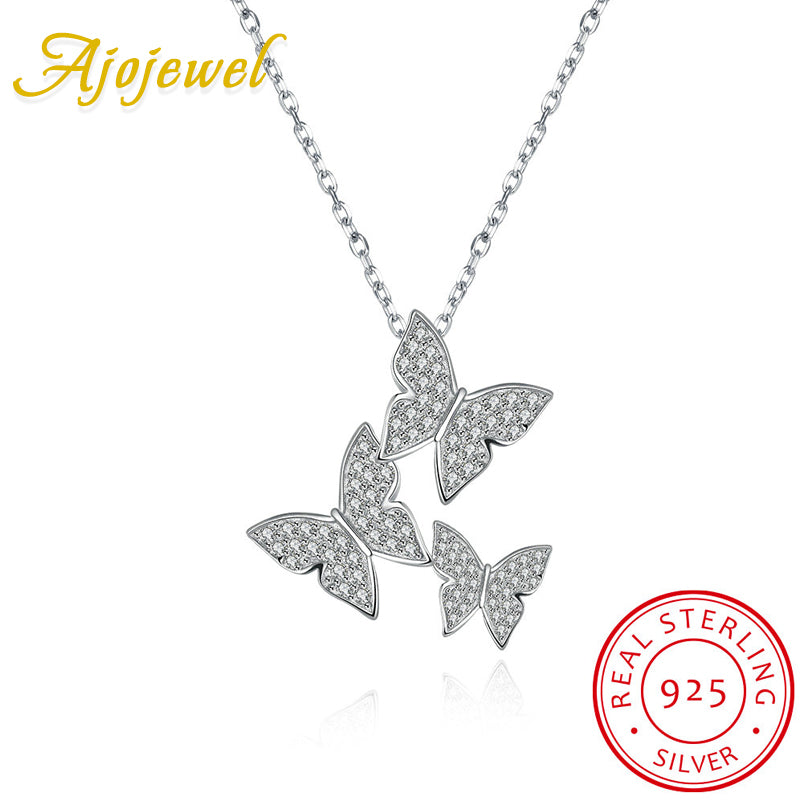 Ajojewel Micro Pave CZ Butterfly Silver Choker Necklace Womens 925 Sterling Silver Jewelry Suppliers Party Wedding Jewelry Gifts