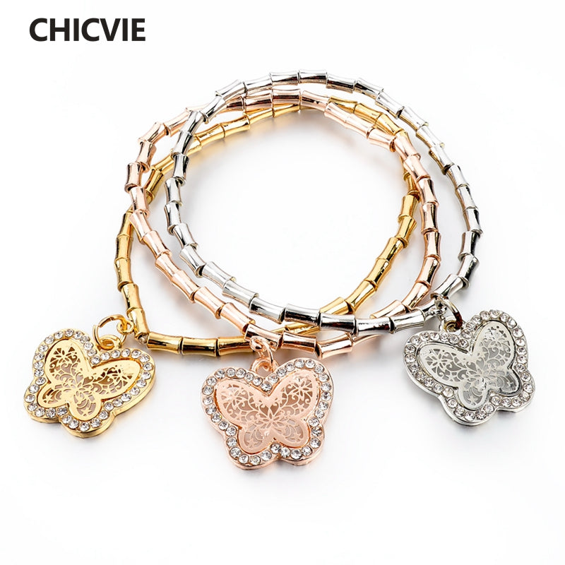 CHICVIE Crystal Butterfly Charm Bracelets & Bangles For Women Vintage Gold Color Bracelet Femme Jewelry Pulseras Mujer Sbr140601