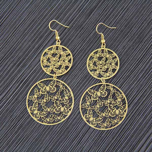 Sheet Copper Stamping Hollow Out Flowers Leaves Butterfly Earrings Bronze Color Round Earring Antique Gold Jewelry