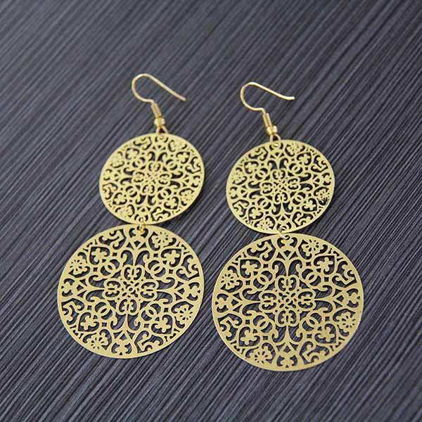Sheet Copper Stamping Hollow Out Flowers Leaves Butterfly Earrings Bronze Color Round Earring Antique Gold Jewelry