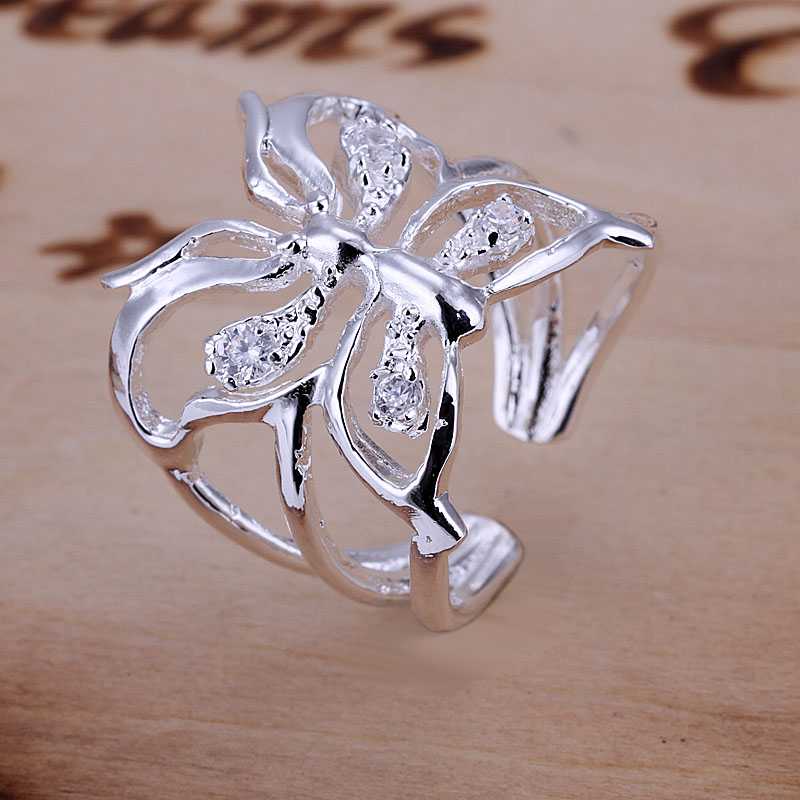 Free Shipping Wholesales fashion jewelry 925 stamp silver plated rings for women wedding ring Butterfly aliancas charm SMTR035