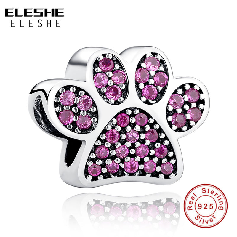ELESHE 925 Sterling Silver Heart Crystal Charms with Footprint ,Butterfly Beads Fit Original Pandora Charm Bracelet DIY Jewelry
