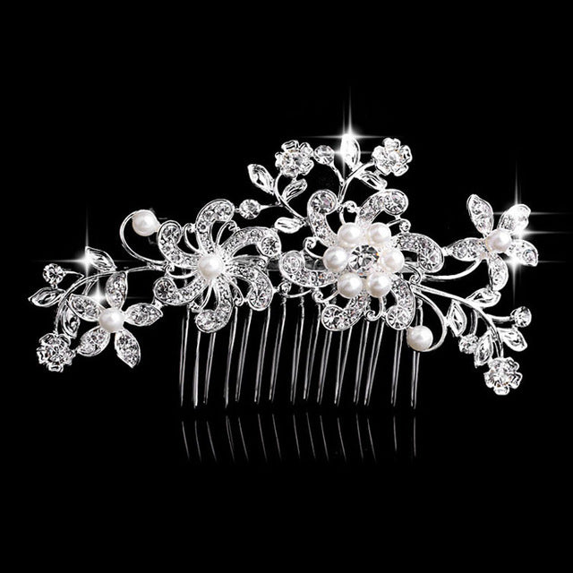 TREAZY Bridal Wedding Flower Butterfly Crystal Rhinestone Pearl Diamante Women Hair Clip Hair Comb Wedding Hair Accesories