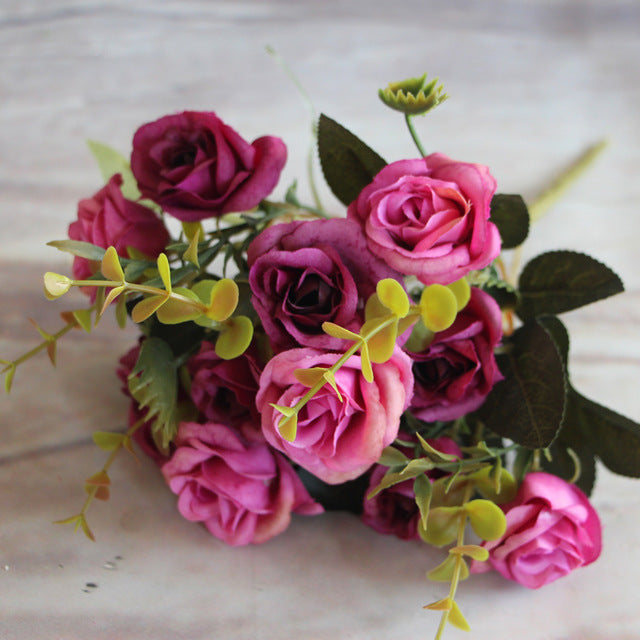 2017 New Fashion Elegant Beautiful European Artificial Flowers Bouquet Rose Simulation Silk Flowers  Home Wedding Decor
