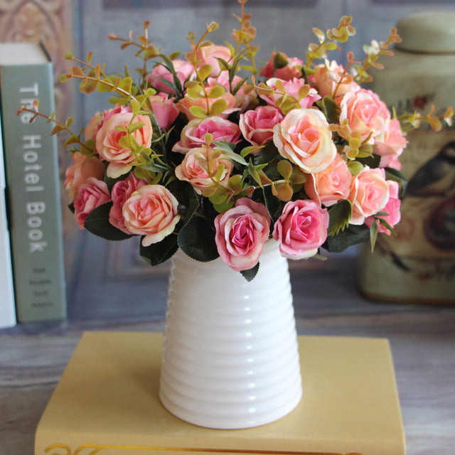 2017 New Fashion Elegant Beautiful European Artificial Flowers Bouquet Rose Simulation Silk Flowers  Home Wedding Decor