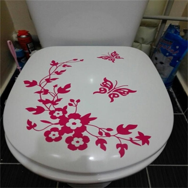 Decorative Butterfly Flower vine bathroom vinyl wall stickers home decoration wall decals for toilet  sticker