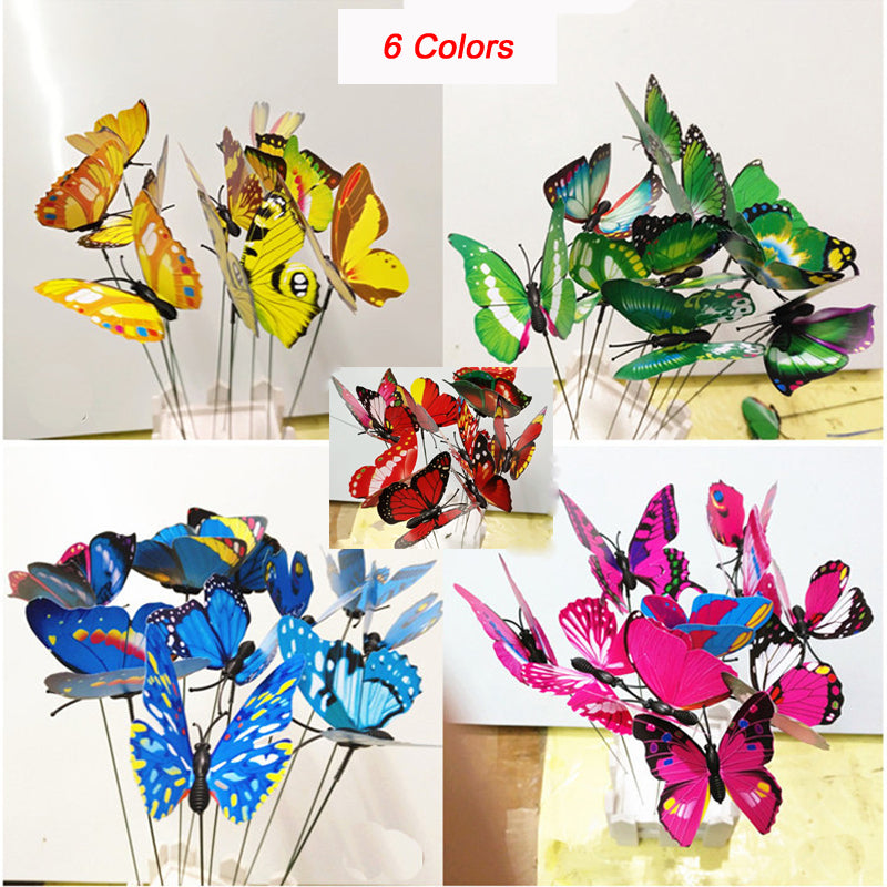 Colourful Garden Plastic Butterflies On Sticks Dancing Flying Fluttering Butterfly DIY Art Ornament Vase Lawn Garden Decoration
