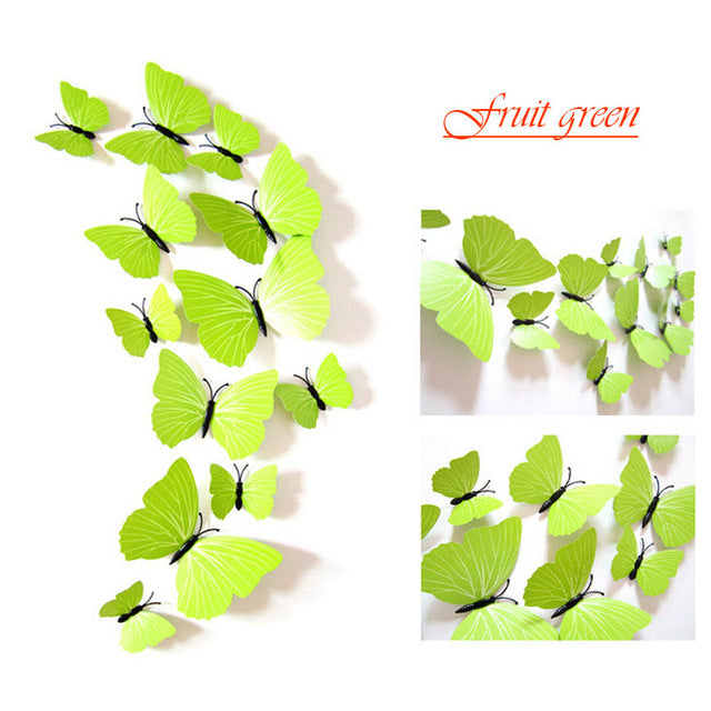 12 Pcs/set 3D PVC Double Butterfly Wall Sticker Butterfly on the wall Home Decor New Arrival Fridage stickers Decoration
