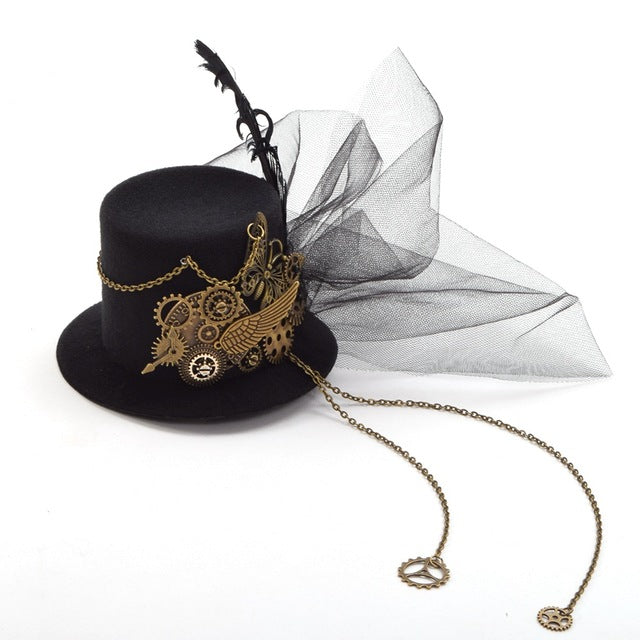 Women Steampunk Mini Top Hat Hair Clip Punk Gothic Gear Wings Clock Butterfly Decoration Headwear Hair Accessories