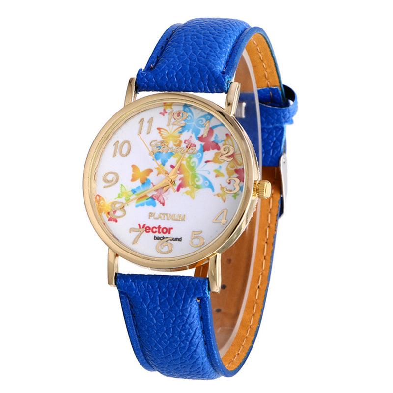 Butterfly Patterns Leather Band Analog Quartz Vogue Wrist Watches