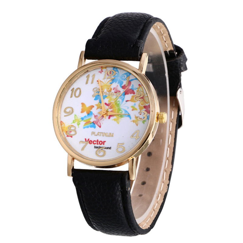 Butterfly Patterns Leather Band Analog Quartz Vogue Wrist Watches
