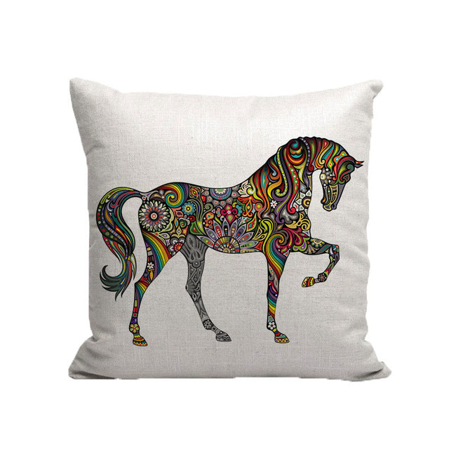 Color lines cartoon animals plants ecorative pillows cases rhinoceros deer butterfly horse throw pillow covers for sofa home