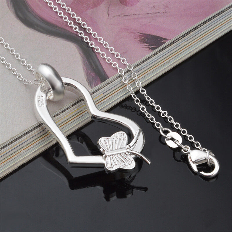 Fashion Silver Beautiful Necklaces Personality The Butterfly Heart Shaped Jewelry Women Lucky Necklace YDHP24