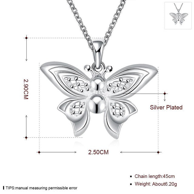 Free Shipping!Wholesale Silver Plated Necklace & Pendant,Fashion Jewelry Accessories,Classic Pop Butterfly Female Necklaces