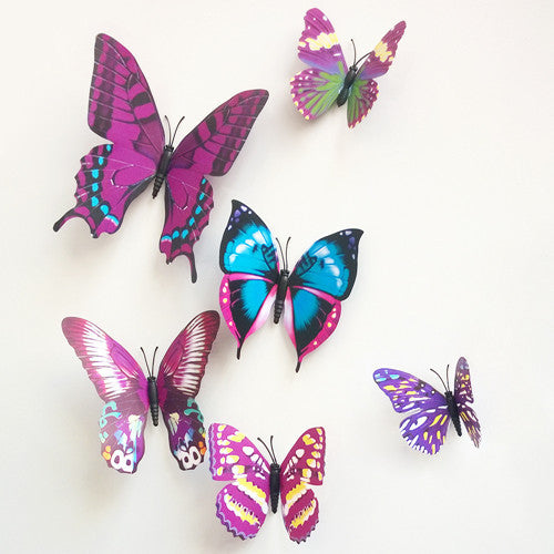 Free shipping ( 12 pcs / pack ) 3d wall stickers home decor butterfly fridge magnet kitchen decoracao wedding home decoration