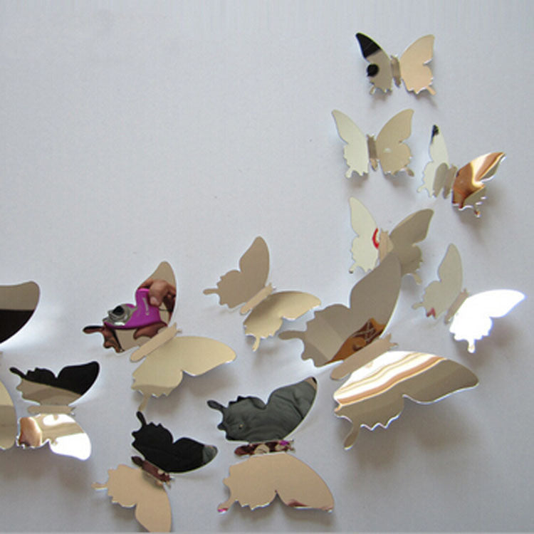 12pcs/set New Arrive Mirror Sliver 3D Butterfly Wall Stickers Party  Decor Wedding Decorations  DIY Home Decorations