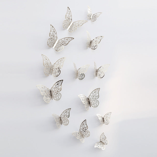 24pcs. Fashion Simple Paperboard Gold Hollow Butterfly 3D Wall Stickers Glass Bathroom Decor Wedding decoratiom