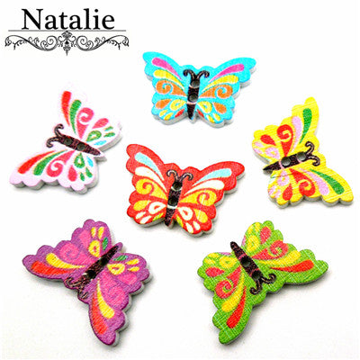 60PCs Wholesale Natural Wooden Buttons Colorful Mixed Animal Scrapbook Sewing Accessories DIY Craft 2 Holes butterfly owl