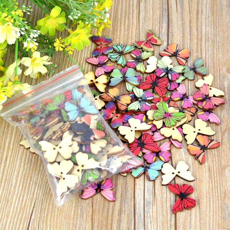 50Pcs Mixed Color Resin Butterfly Sewing Buttons DIY Scrapbooking Decor