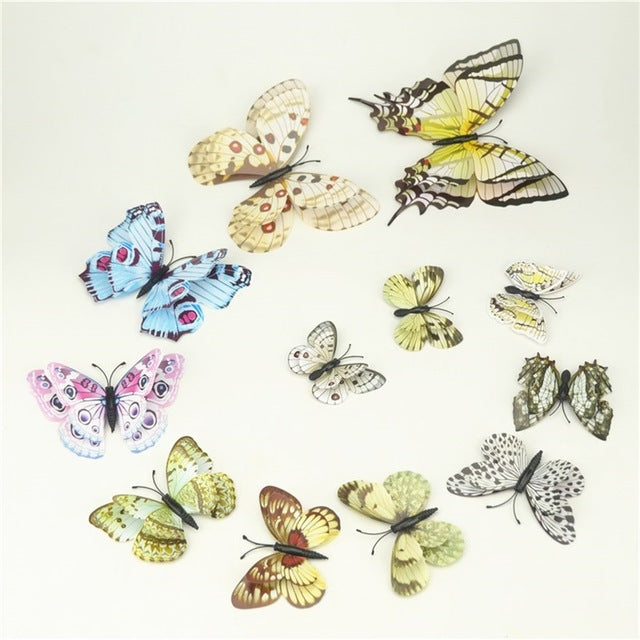 12pcs PVC Magnet 3D Butterfly Wall Sticker Decals Home Decor Poster For Kids Rooms Adhesive Wall Art Stickers Fridge Decoration