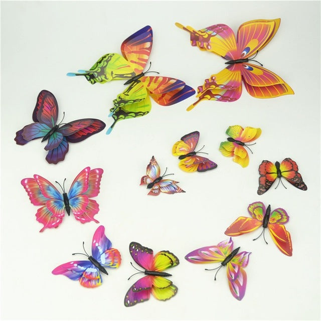 12pcs PVC Magnet 3D Butterfly Wall Sticker Decals Home Decor Poster For Kids Rooms Adhesive Wall Art Stickers Fridge Decoration