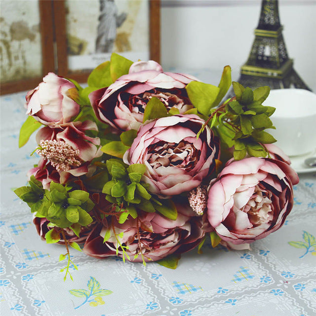 Yaran Artificial Flowers 6 Head Branch Peony Silk Simulation Flower Fake Flower Wedding Bouquets Home Decoration Table ccessory