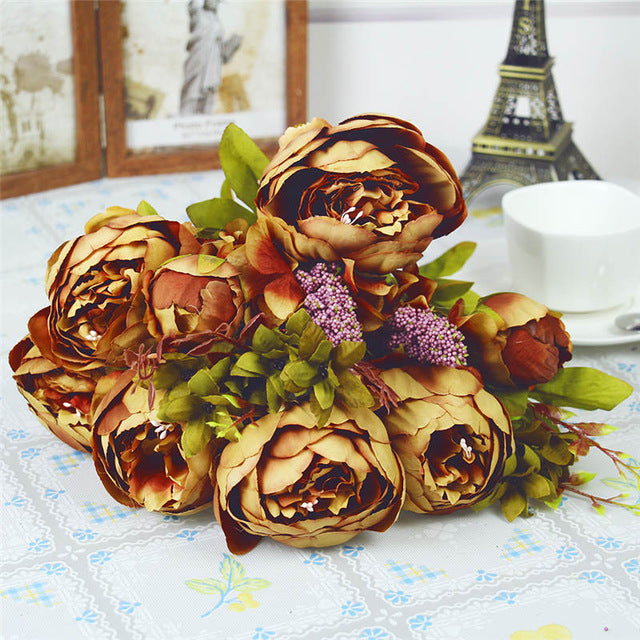Yaran Artificial Flowers 6 Head Branch Peony Silk Simulation Flower Fake Flower Wedding Bouquets Home Decoration Table ccessory