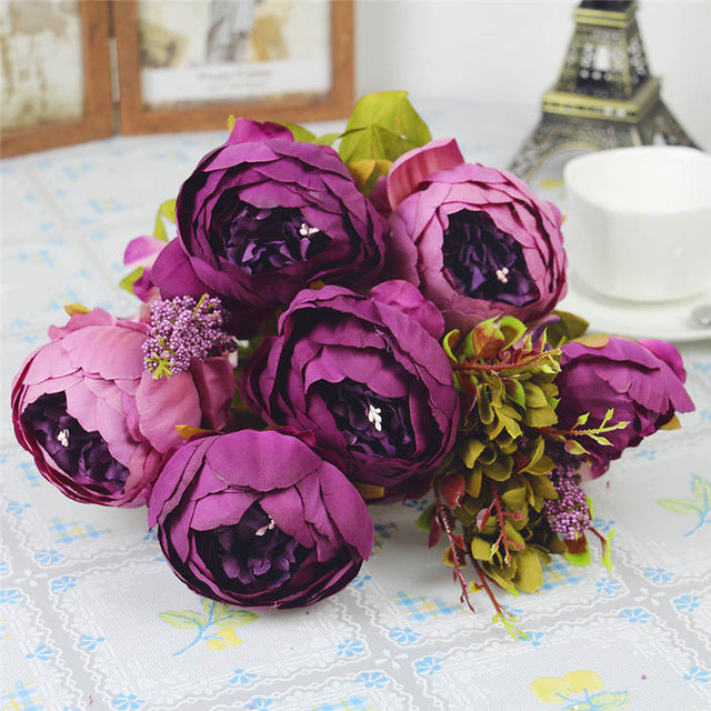 Yaran Artificial Flowers 6 Head Branch Peony Silk Simulation Flower Fake Flower Wedding Bouquets Home Decoration Table ccessory