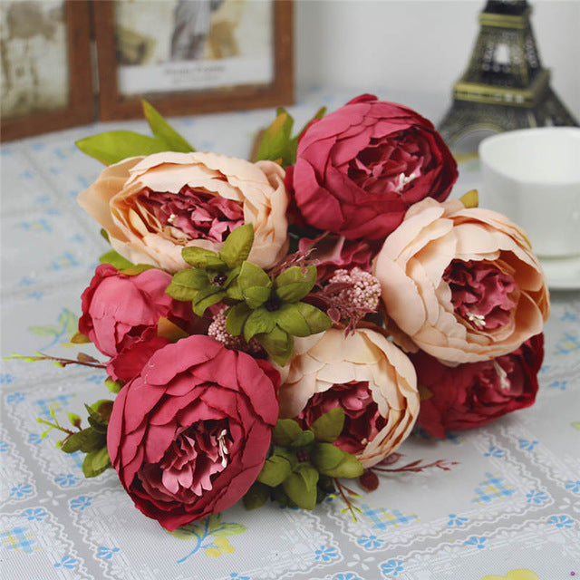 Yaran Artificial Flowers 6 Head Branch Peony Silk Simulation Flower Fake Flower Wedding Bouquets Home Decoration Table ccessory