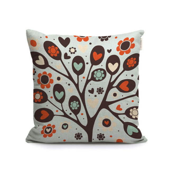 cartoon love tree Hit color decorative pillows covers butterfly plants forest throw cushion cases for sofa home