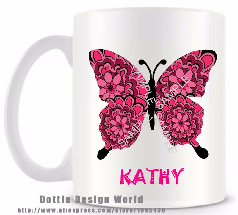 Personalized Butterfly funny novelty travel mug Ceramic white coffee tea milk cup Custom Birthday Easter gifts top game mug
