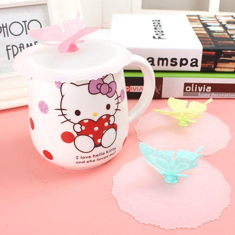 Newest Design Cute Butterfly Silicone Airtight Sealed Cup Cover Lid Cap Coffee Mug Leakproof jun30