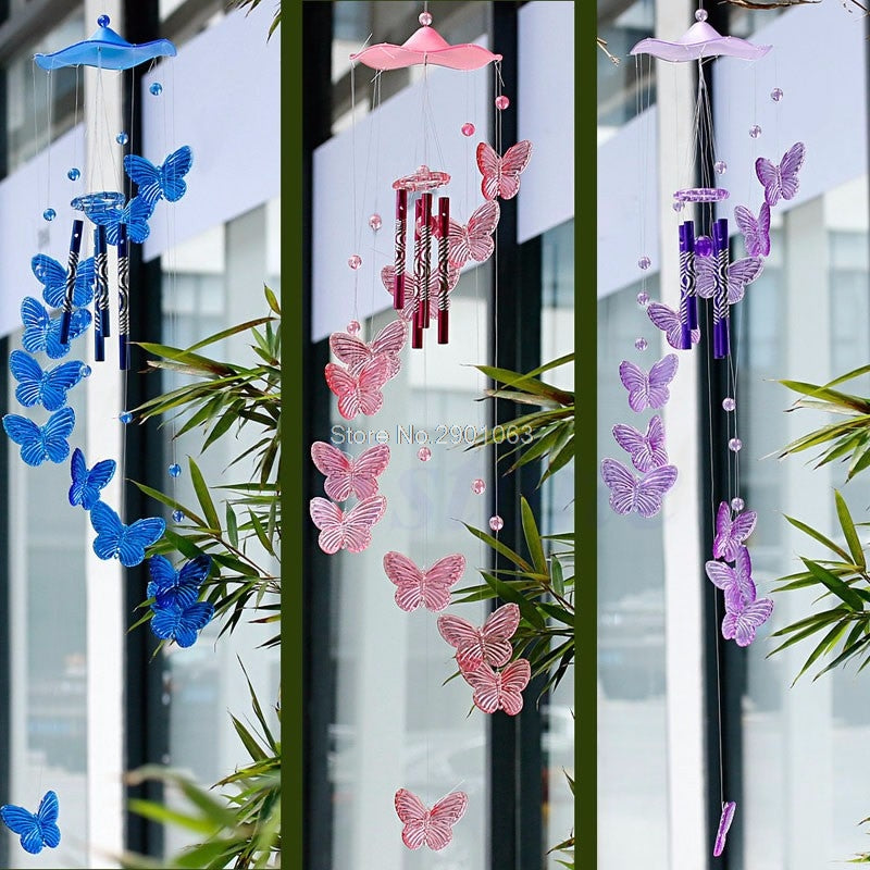 Creative 4 Tubes Wind Chime Bell Butterfly Mobile Garden Living Decor Ornament H06