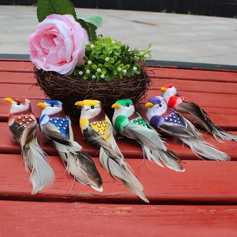 12PCS,12*3.5CM Decorative Bird Artificial Foam Feather Mini Colorful Birds With Magnet Or Foot,Wedding Ornament Home Decoration