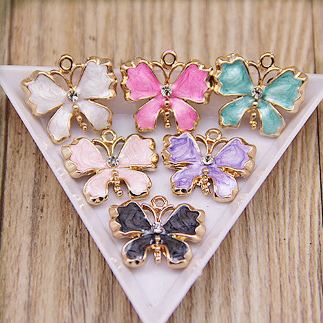 Free Shipping 20PCS Enamel Butterfly Jewelry Pendant Charms Gold Tone Metal Alloy DIY Bracelet Necklace Earring Pendant Charm