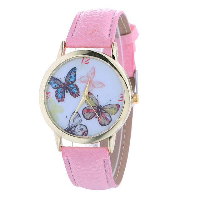 Womens Quartz Watch 1 PC Elegent Butterfly Pattern Analog Wrist Watch Vogue PU Leather Strap Female Watch Brands Wholesale 40M20