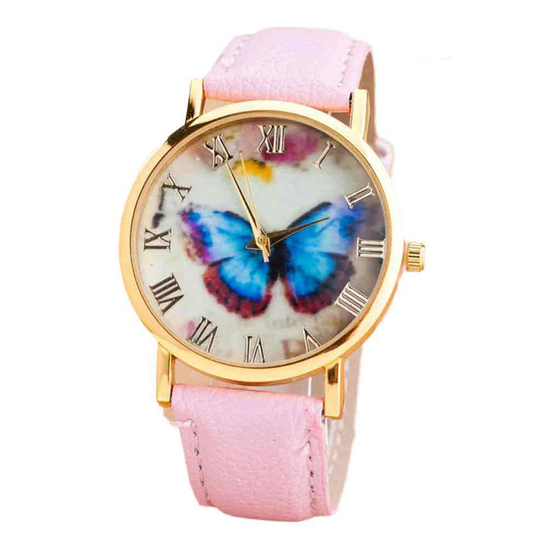 Womens Quartz Watches 1 PC Butterfly Patterns Wrist Watches Faux Leather Analog Roman Number Female Watch Brands Wholesale 40M10